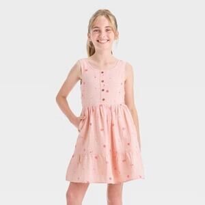 Cat & Jack NWT Girls' Woven Floral Dress Pink Peach Size S (6/7)